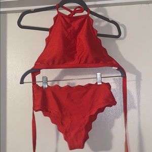 Red two piece swimsuit